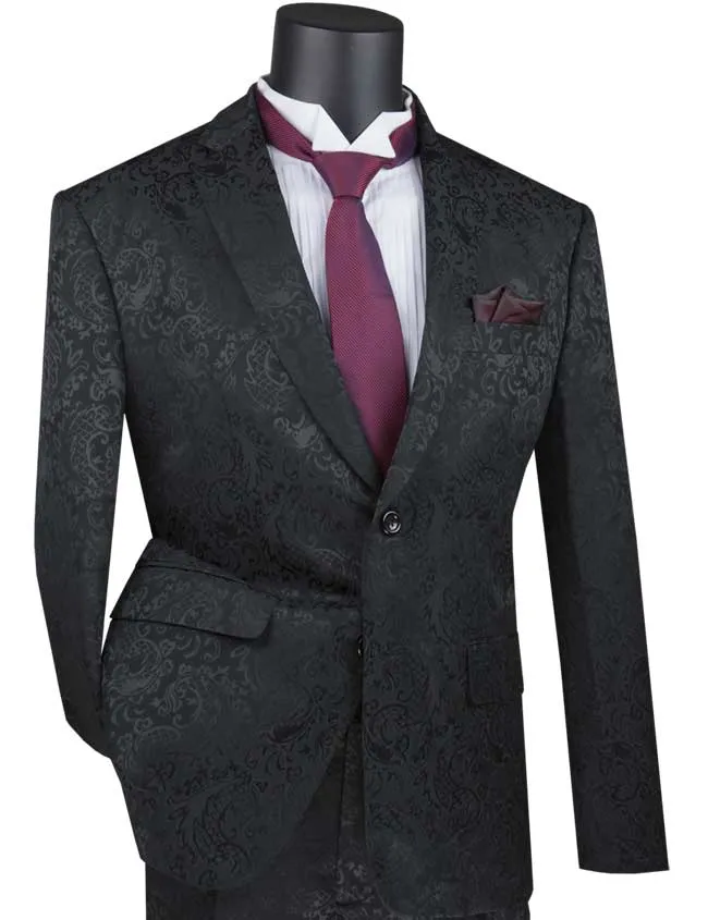 Slim Fit 2 Piece Single Breasted Suit (Black) S2F-1