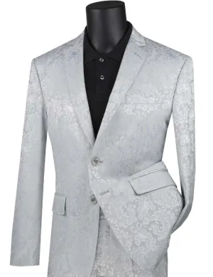 Slim Fit 2 Piece Single Breasted Suit (Silver) S2F-1