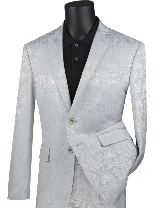 Slim Fit 2 Piece Single Breasted Suit (Silver) S2F-1