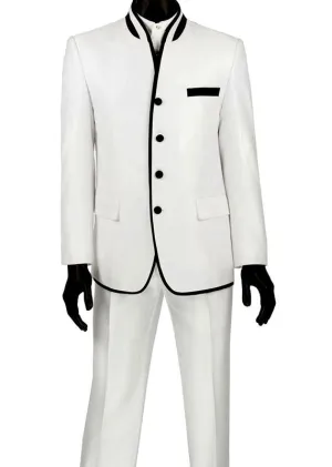 Slim Fit Banded Collar Shiny Sharkskin 2 Piece Suit (White) S4HT-1