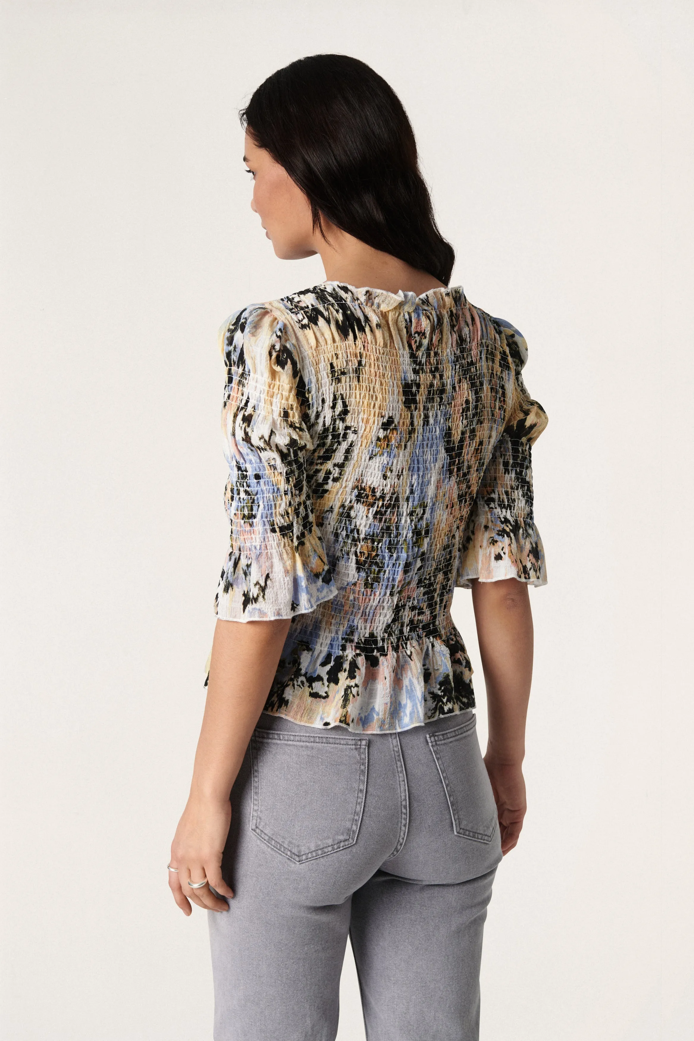Soaked In Luxury Olympia Blouse in Parsnip Abstract