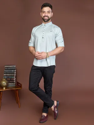 Solid Designer Short Silk Kurta Shirt In Off-White Colour