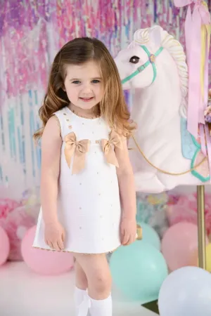 SS25 Baby Girls White & Camel A Line Dress