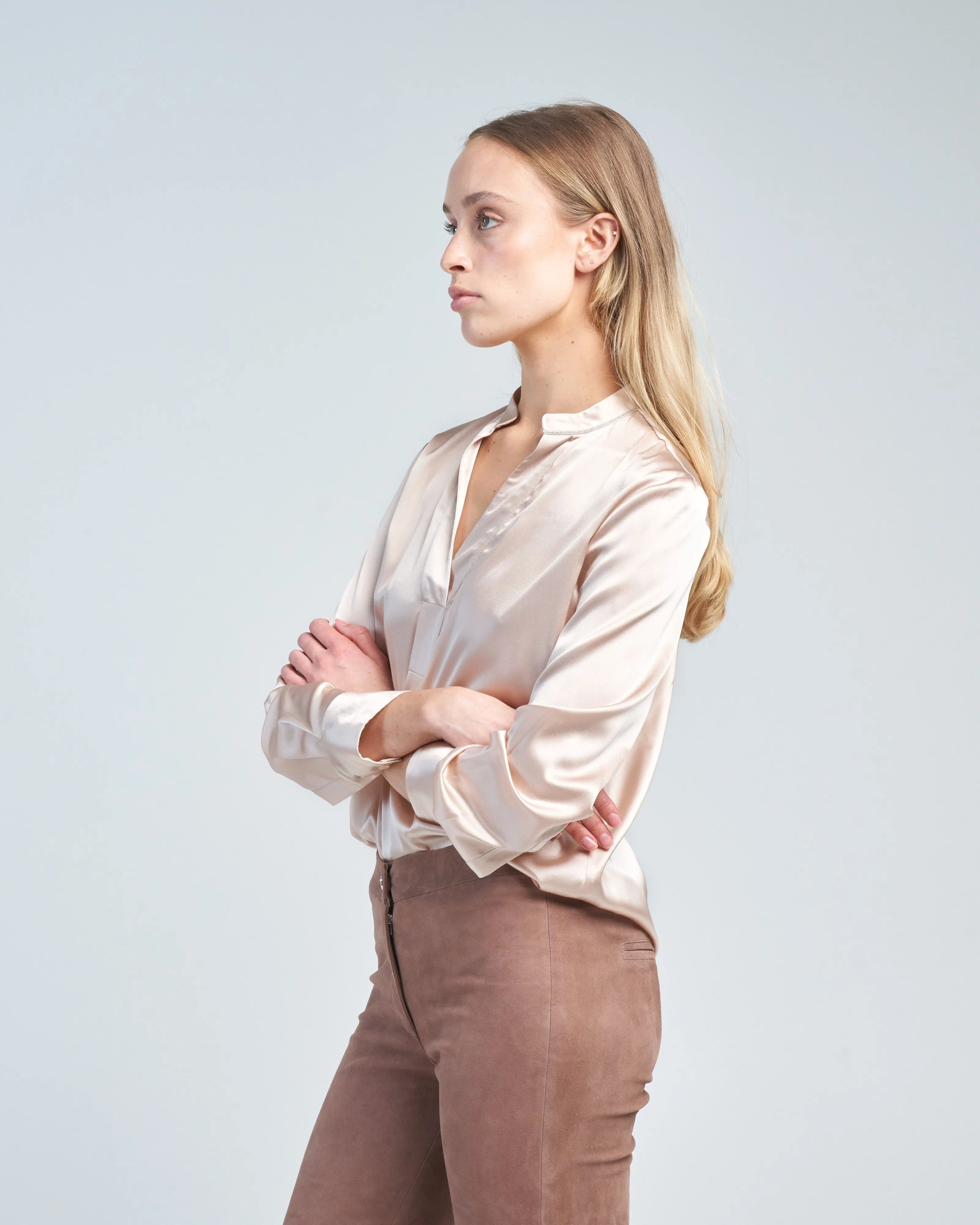stretch silk v neck