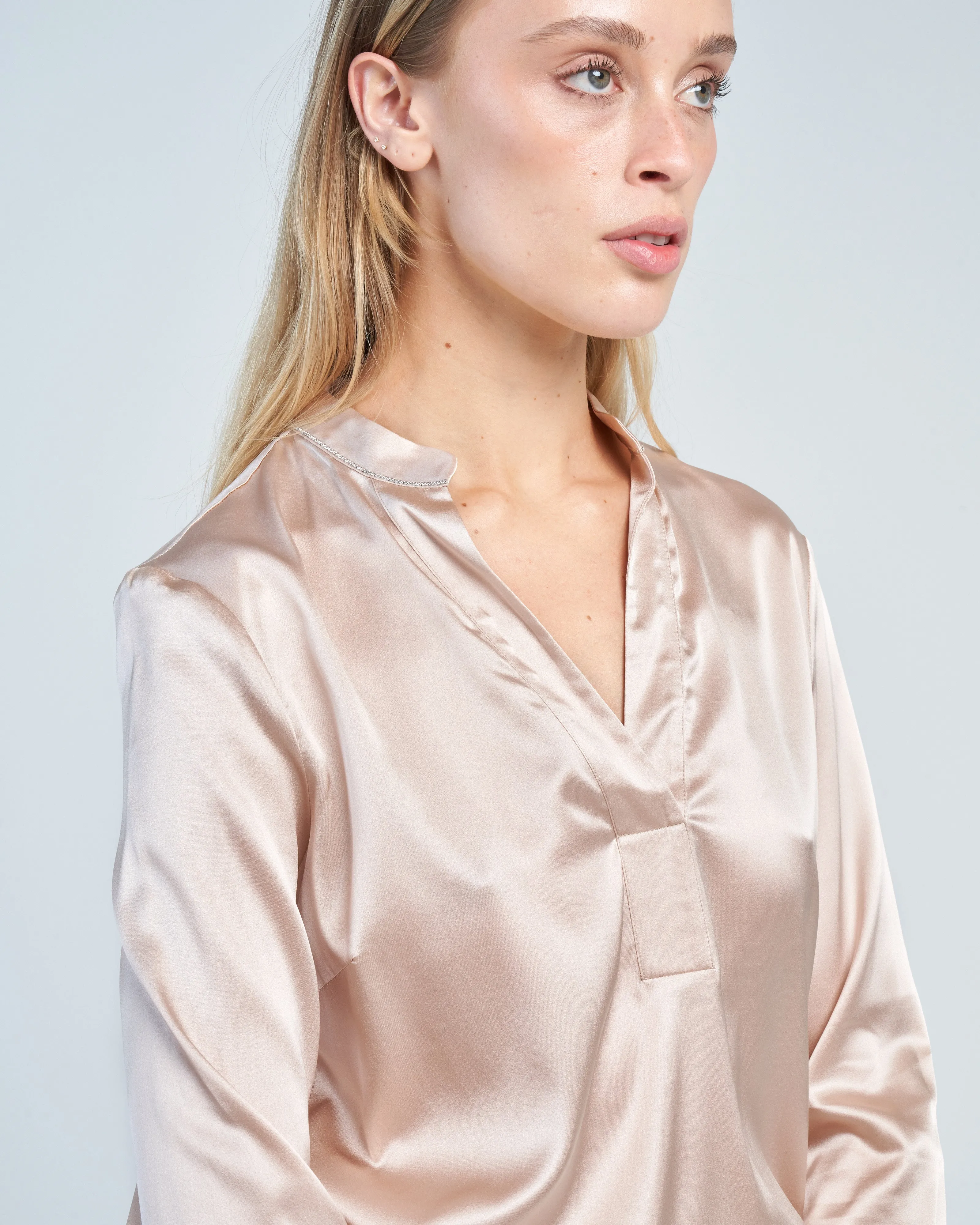 stretch silk v neck
