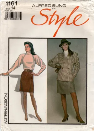 Style 1161 ALFRED SUNG Womens Jacket Top & Mock Wrap Skirt 1980s Vintage Sewing Pattern Size 14 UNCUT Factory Folded