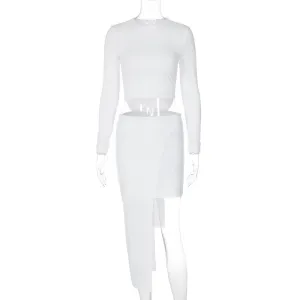 Sunken Stripe Long Sleeve Fake Two-Piece Skirts Suit European and American2023Autumn New Internet Celebrity Irregular Two-Piece Set for Women Wholesale
