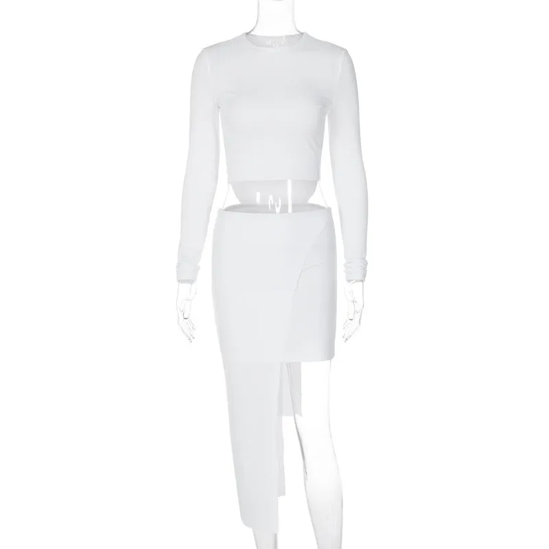 Sunken Stripe Long Sleeve Fake Two-Piece Skirts Suit European and American2023Autumn New Internet Celebrity Irregular Two-Piece Set for Women Wholesale