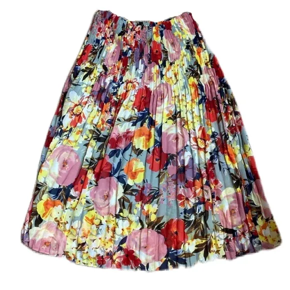 Sunny Leigh Pleated Floral Skirt Womens XS Midi Skirt Pleats Pleat Midi