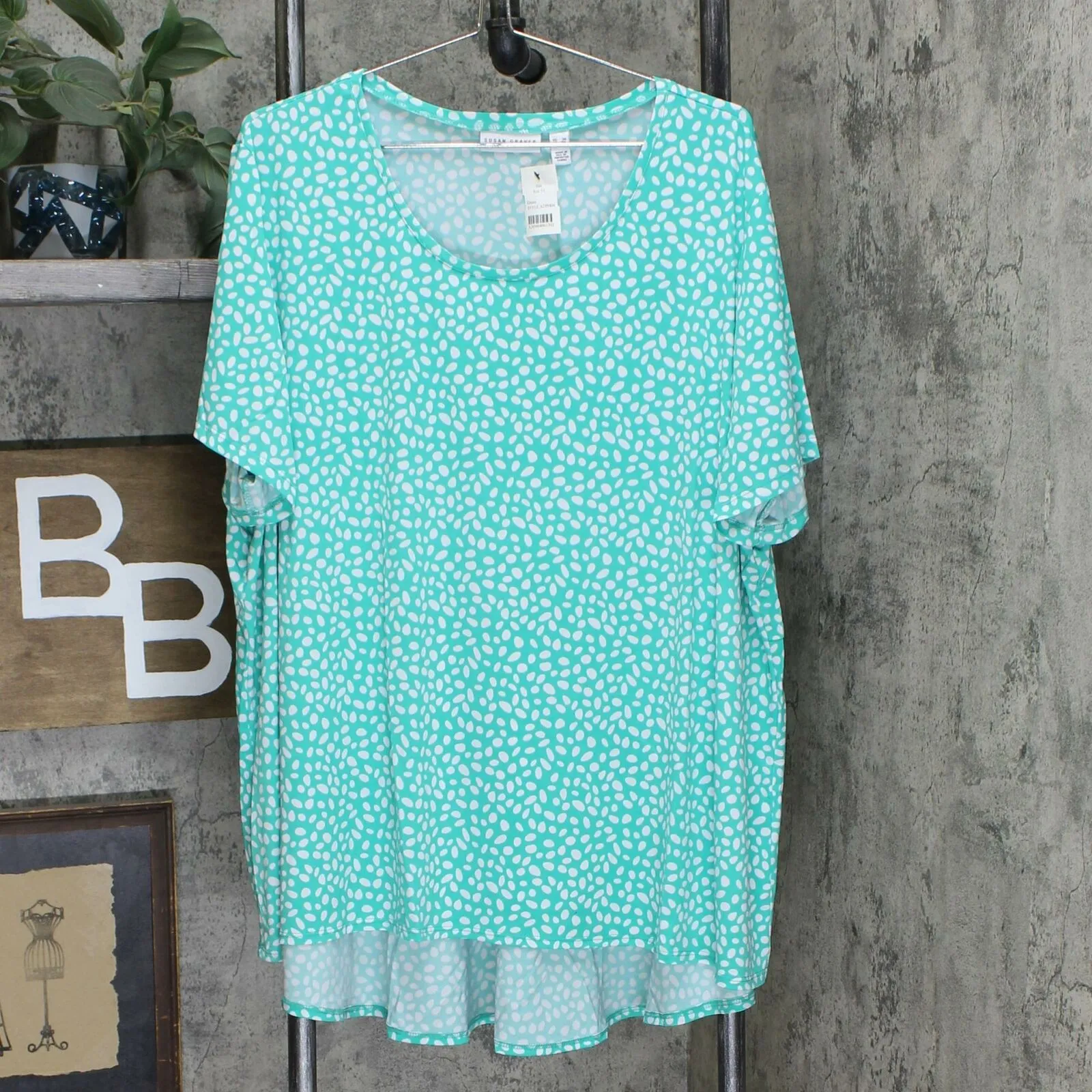 Susan Graver Size Plus Printed Liquid Knit Short Sleeve U-Neck Top
