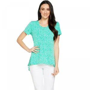 Susan Graver Size Plus Printed Liquid Knit Short Sleeve U-Neck Top