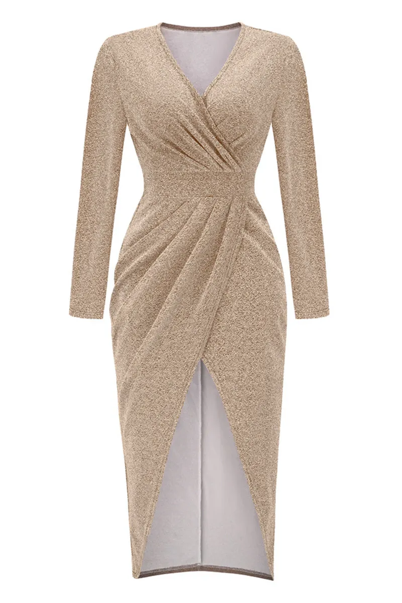 Sweet Elegant Solid Bronzing Sequins V Neck One Step Skirt Dresses(3 Colors)