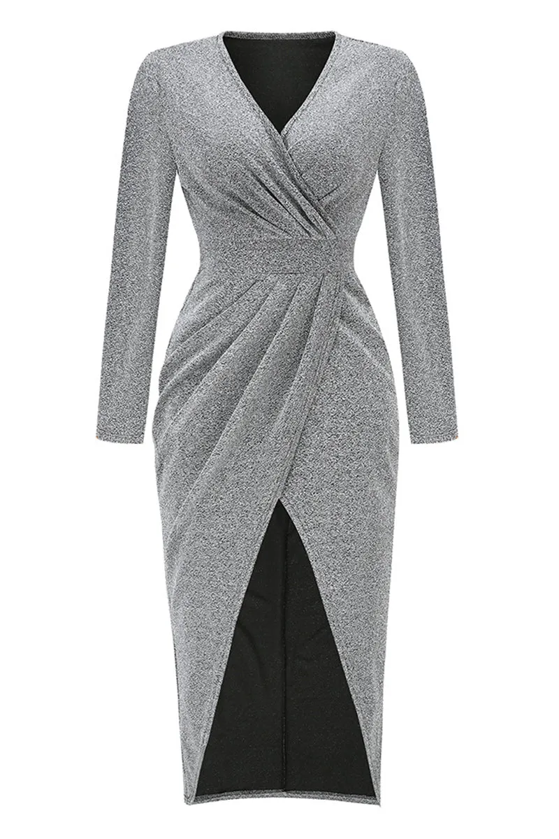 Sweet Elegant Solid Bronzing Sequins V Neck One Step Skirt Dresses(3 Colors)