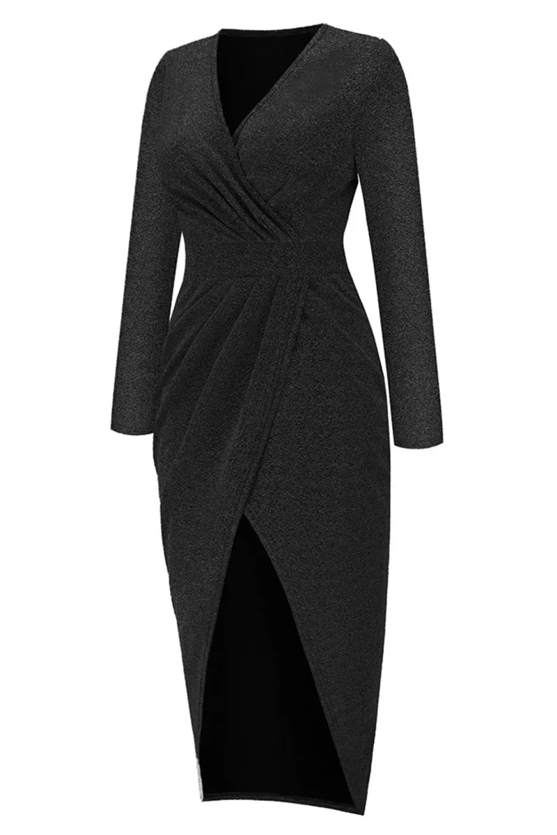Sweet Elegant Solid Bronzing Sequins V Neck One Step Skirt Dresses(3 Colors)