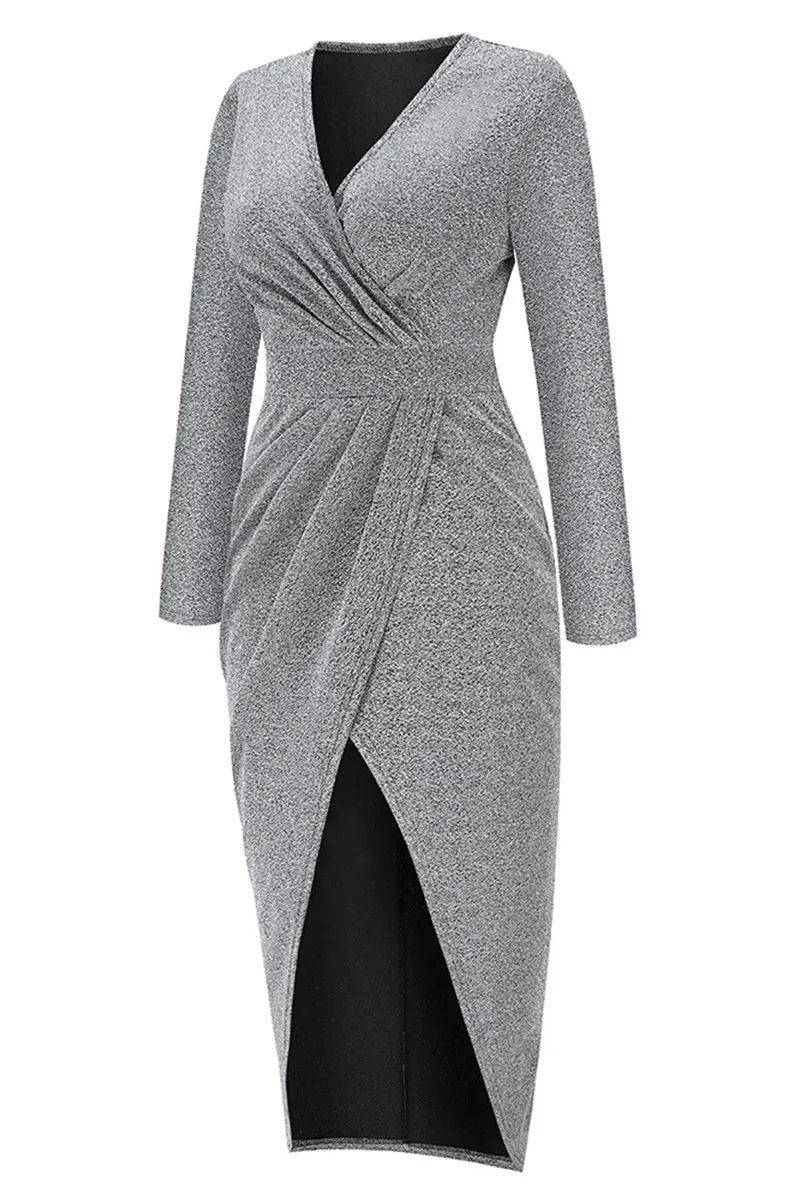 Sweet Elegant Solid Bronzing Sequins V Neck One Step Skirt Dresses(3 Colors)