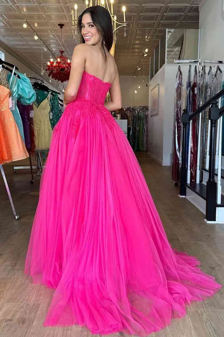 Sweetheart A-Line Long Party Dress with Appliques     fg4578