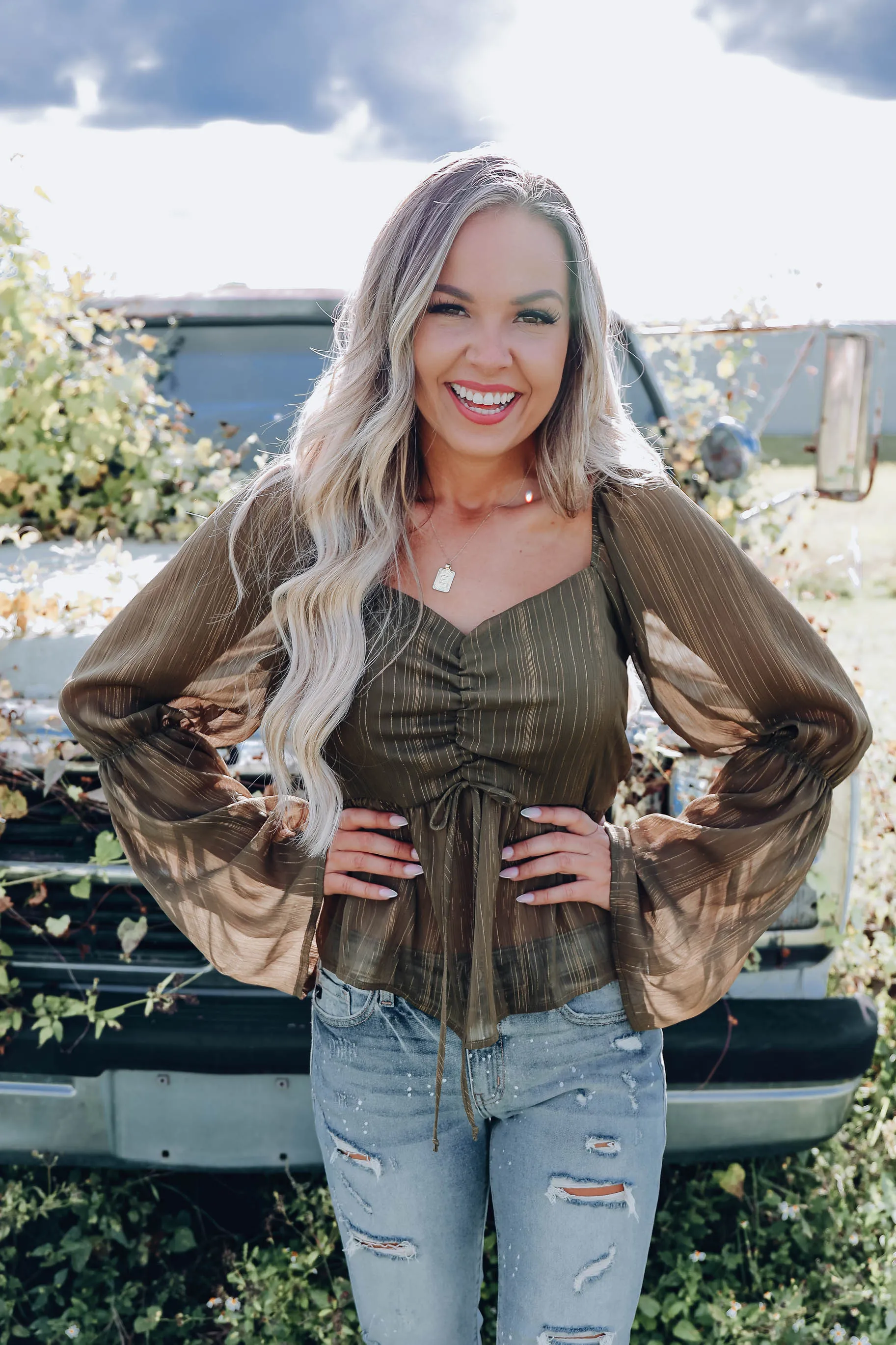 Sweetheart Chiffon Peplum Blouse - Olive