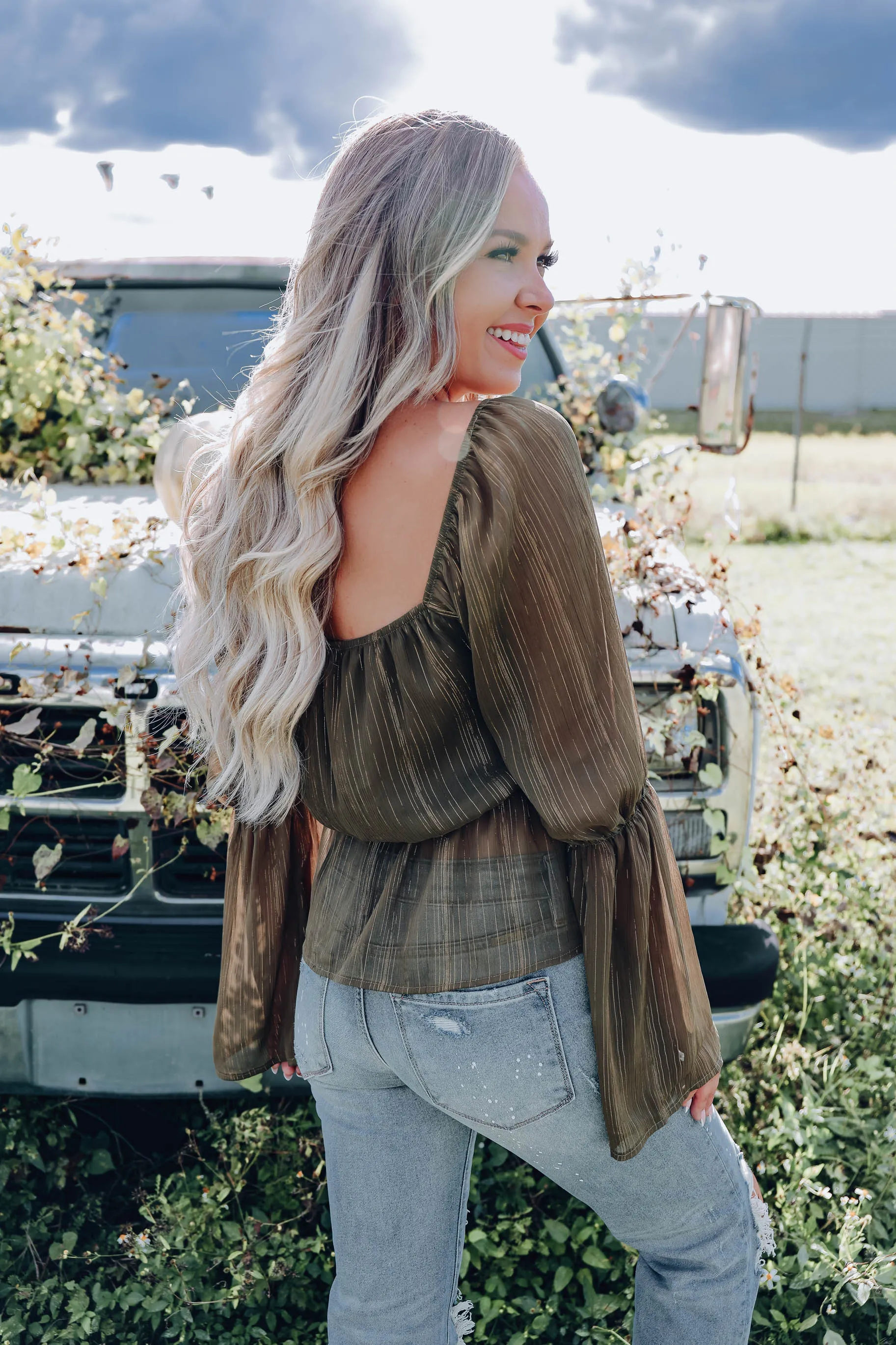 Sweetheart Chiffon Peplum Blouse - Olive
