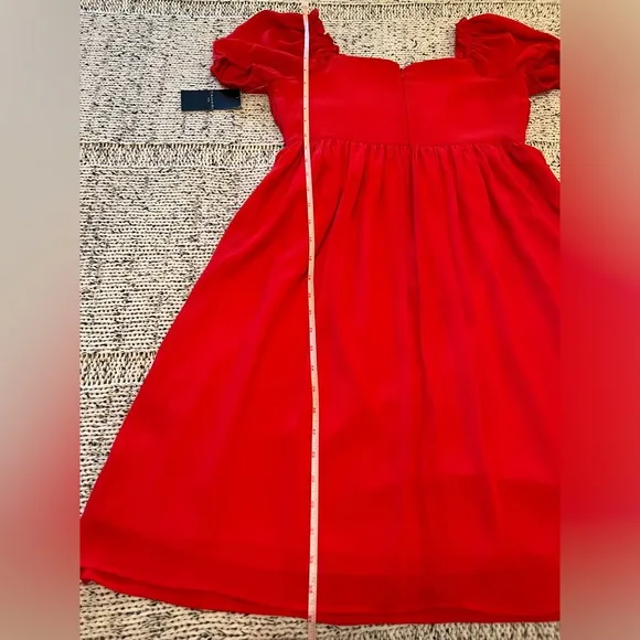 Tahari ASL Puff Sleeve Mini Dress Ruched Bodice in Grenadine Red Size 2, NWT