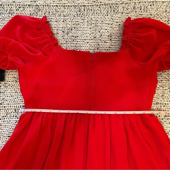 Tahari ASL Puff Sleeve Mini Dress Ruched Bodice in Grenadine Red Size 2, NWT