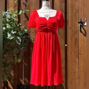 Tahari ASL Puff Sleeve Mini Dress Ruched Bodice in Grenadine Red Size 2, NWT