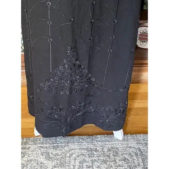 Talbots Black Label Maxi Skirt Size 10‎ Black Wool w/ Black Embroidered Pattern
