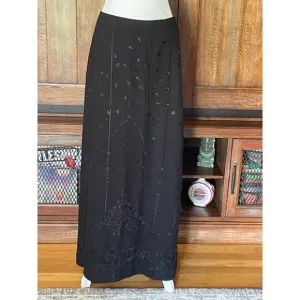 Talbots Black Label Maxi Skirt Size 10‎ Black Wool w/ Black Embroidered Pattern