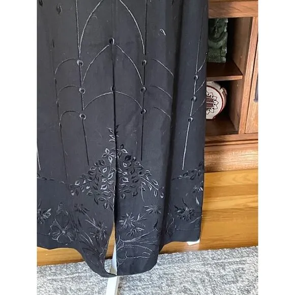 Talbots Black Label Maxi Skirt Size 10‎ Black Wool w/ Black Embroidered Pattern