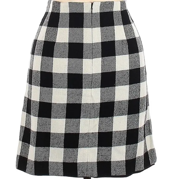 TALBOTS BUFFALO PLAID BLK/WHI CHECKERED WOOL BLEND MINI PENCIL SKIRT SIZE 2 NWOT