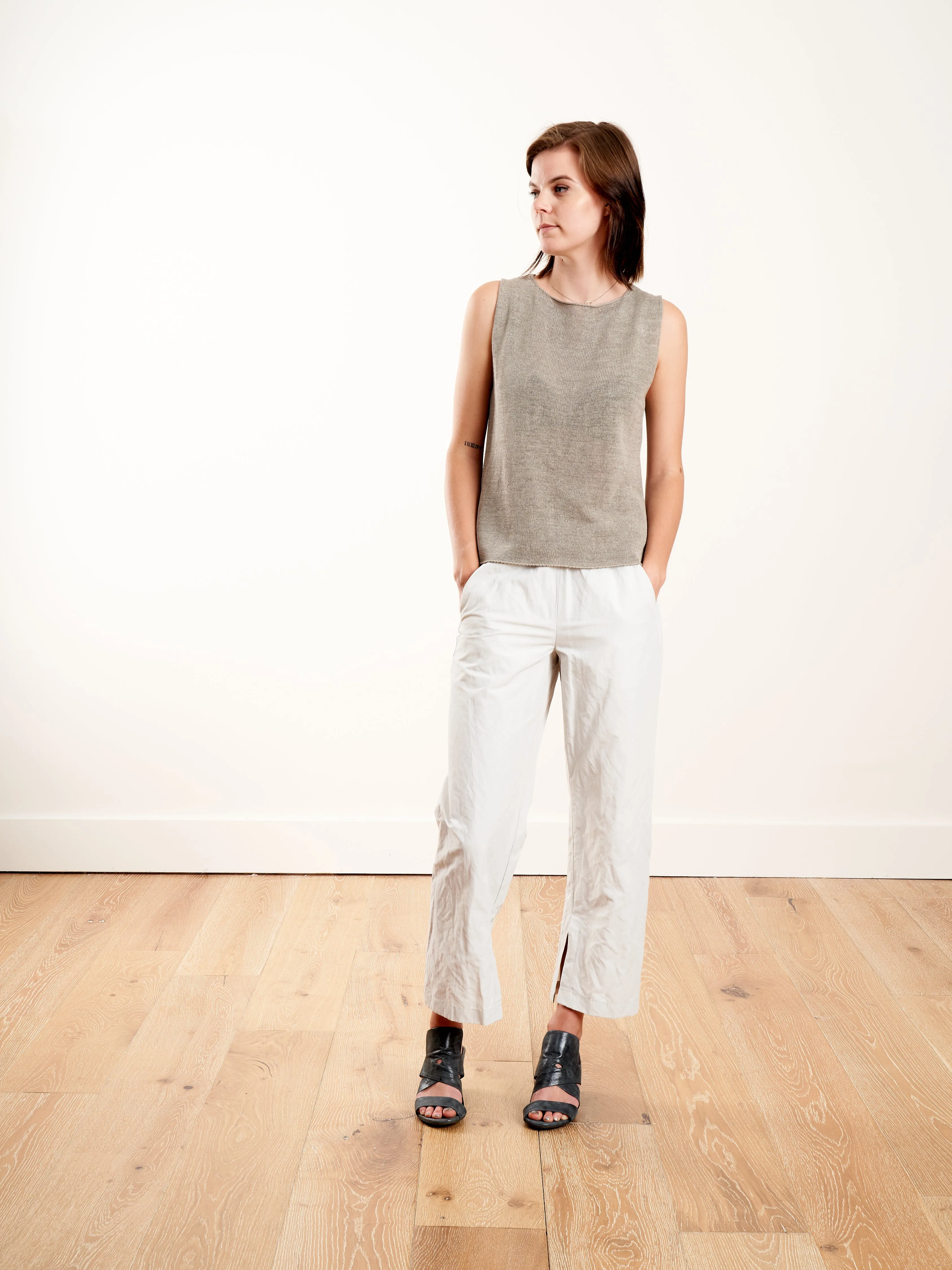 tape yarn sleeveless top - oyster