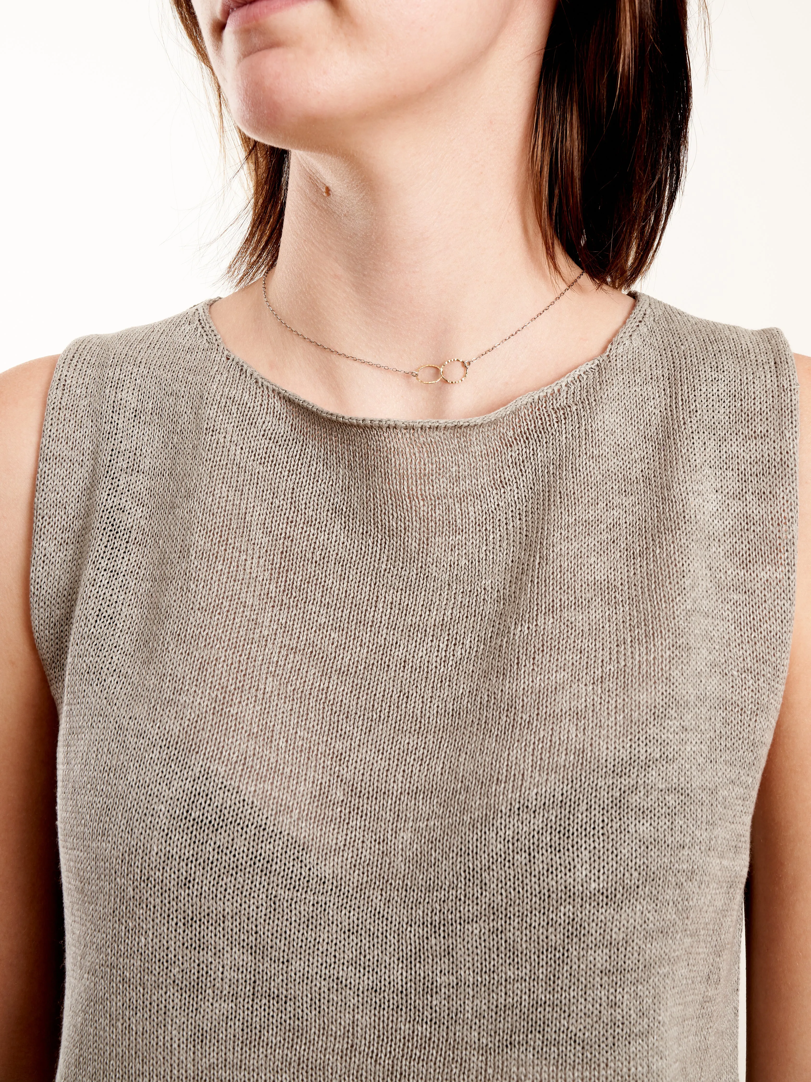 tape yarn sleeveless top - oyster