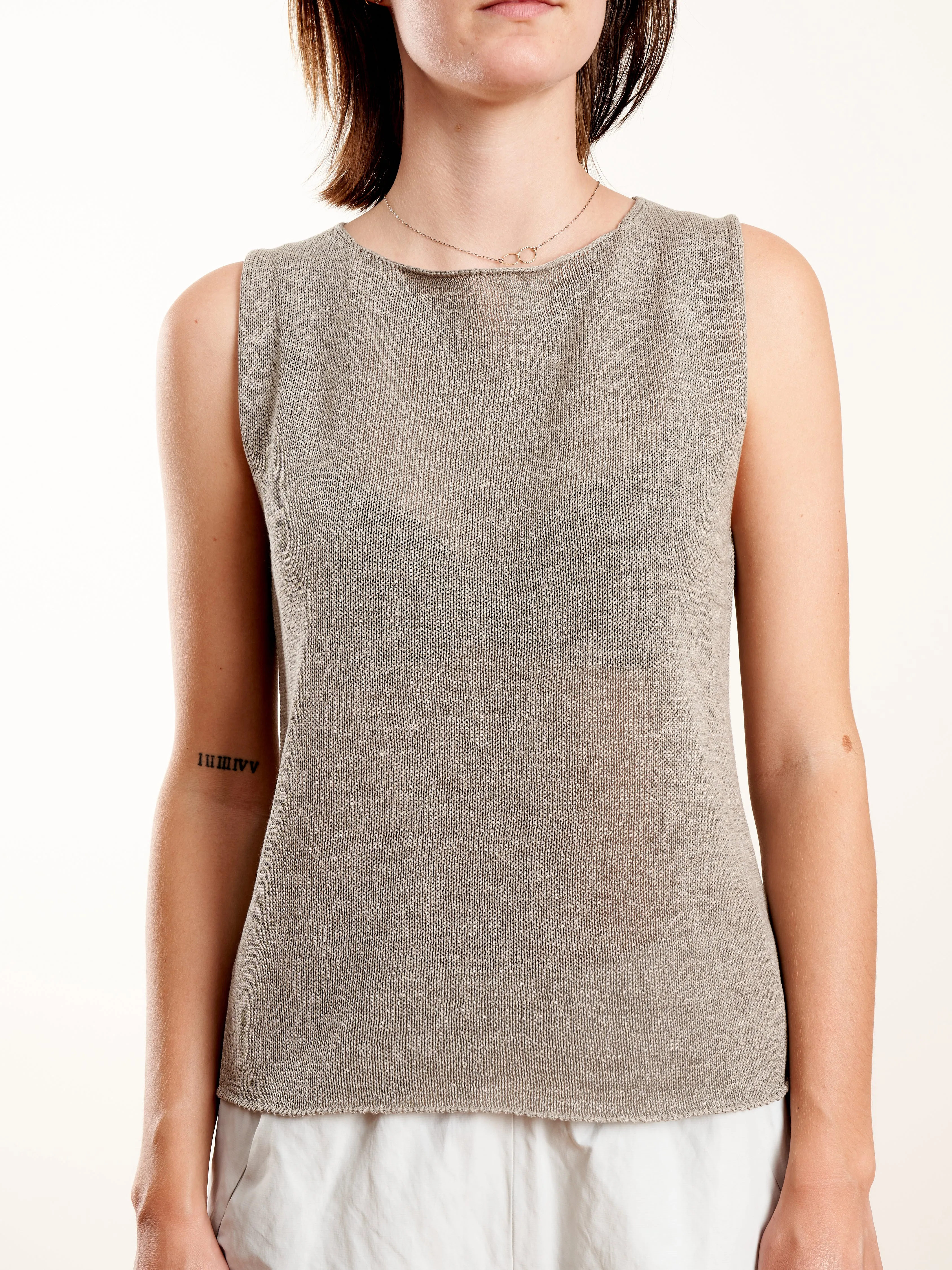 tape yarn sleeveless top - oyster