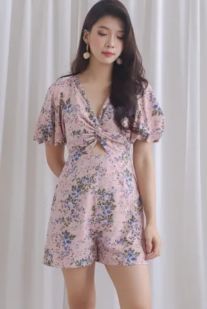 TDC Joyelle Twist Knot Cut Out Romper In Pink