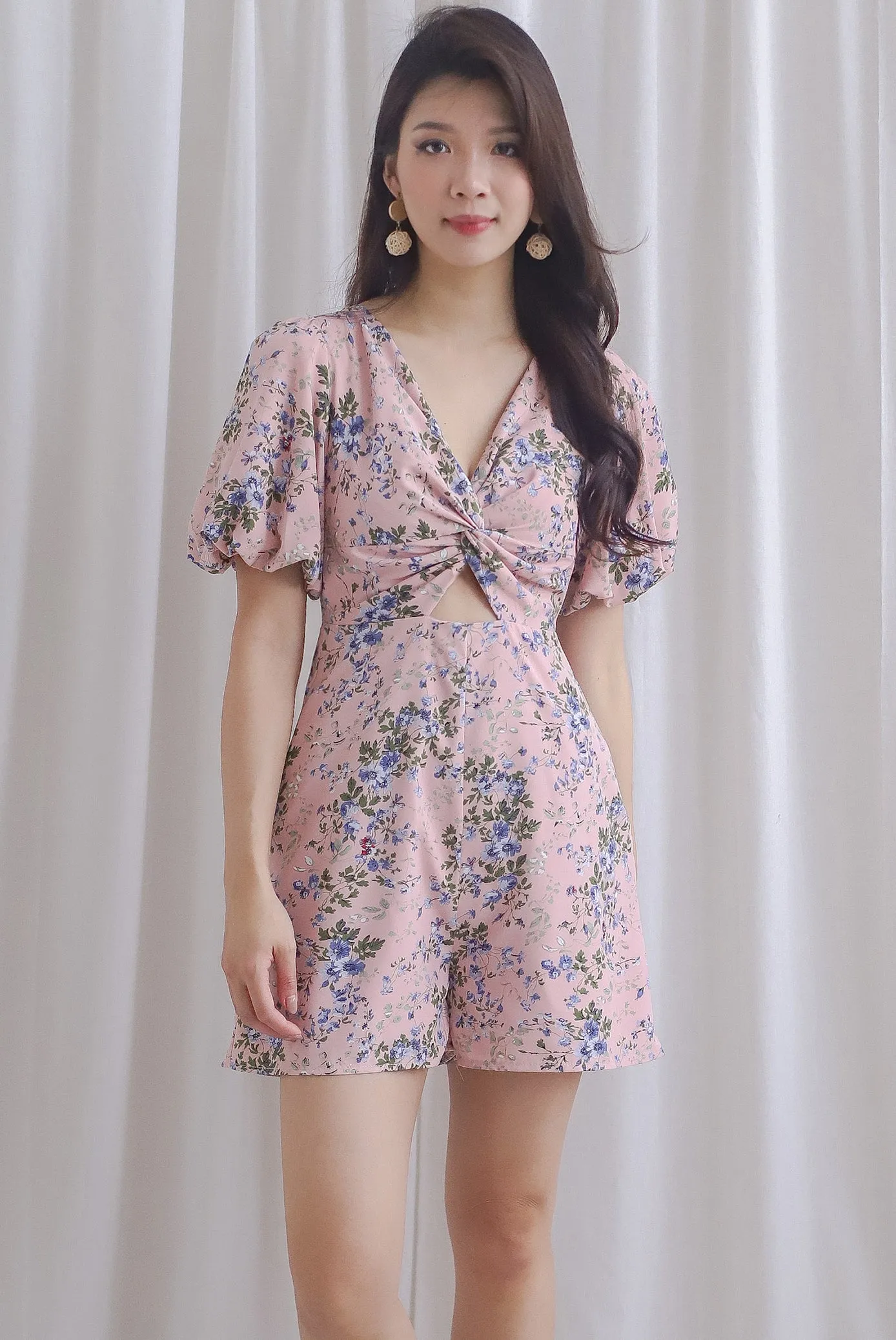 TDC Joyelle Twist Knot Cut Out Romper In Pink