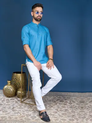 Teal Blue Short Kurta- Silk