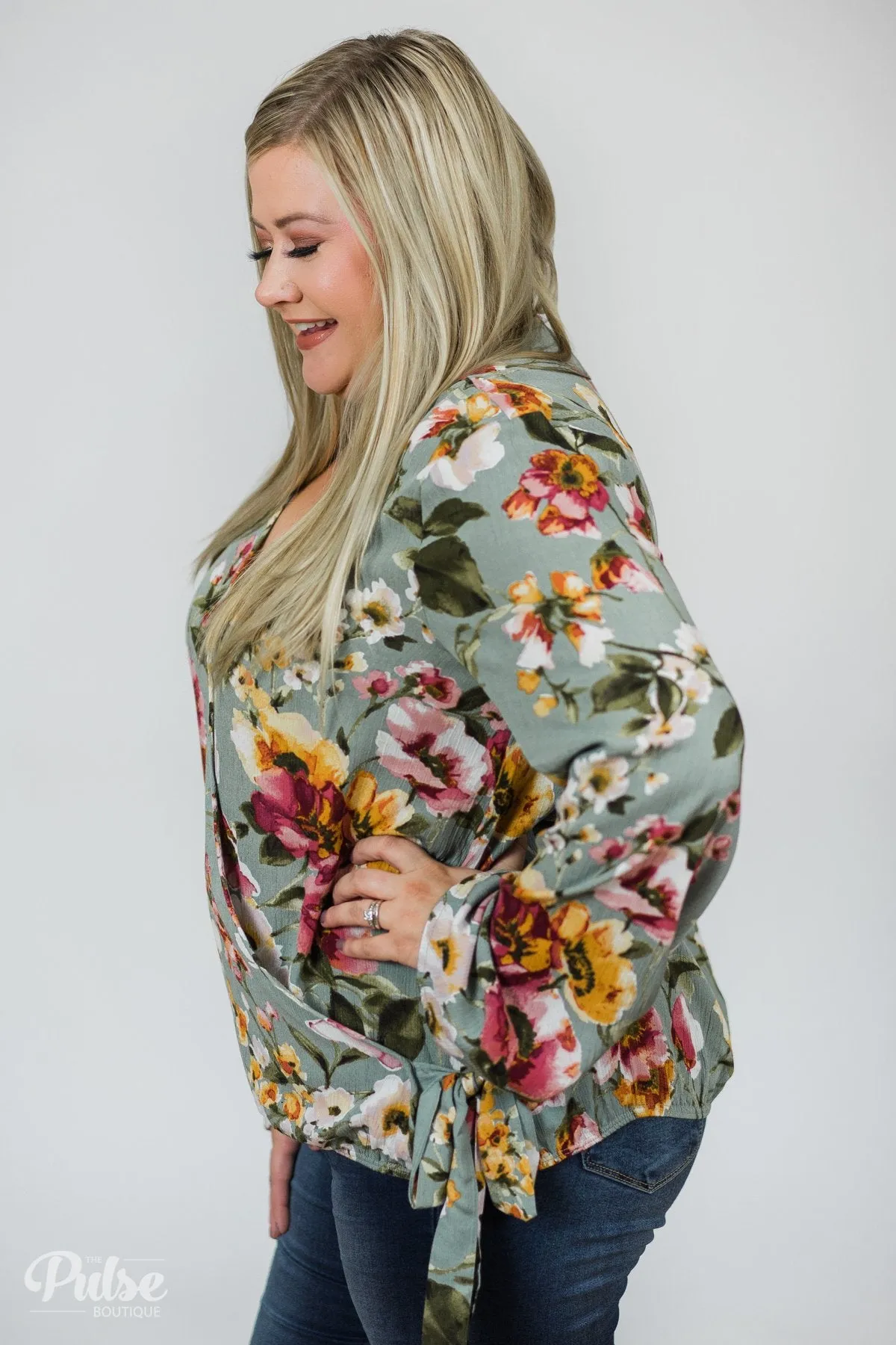That's A Wrap Floral Top- Seafoam Green