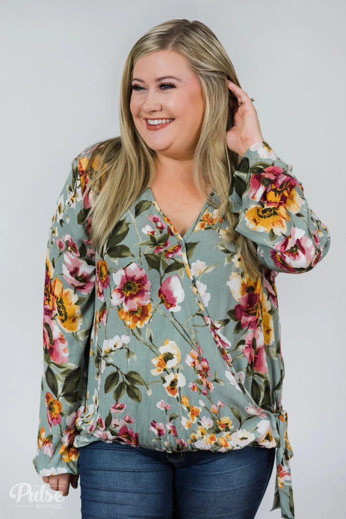 That's A Wrap Floral Top- Seafoam Green