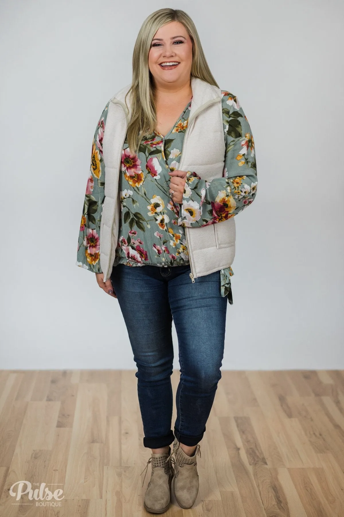 That's A Wrap Floral Top- Seafoam Green