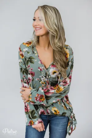 That's A Wrap Floral Top- Seafoam Green