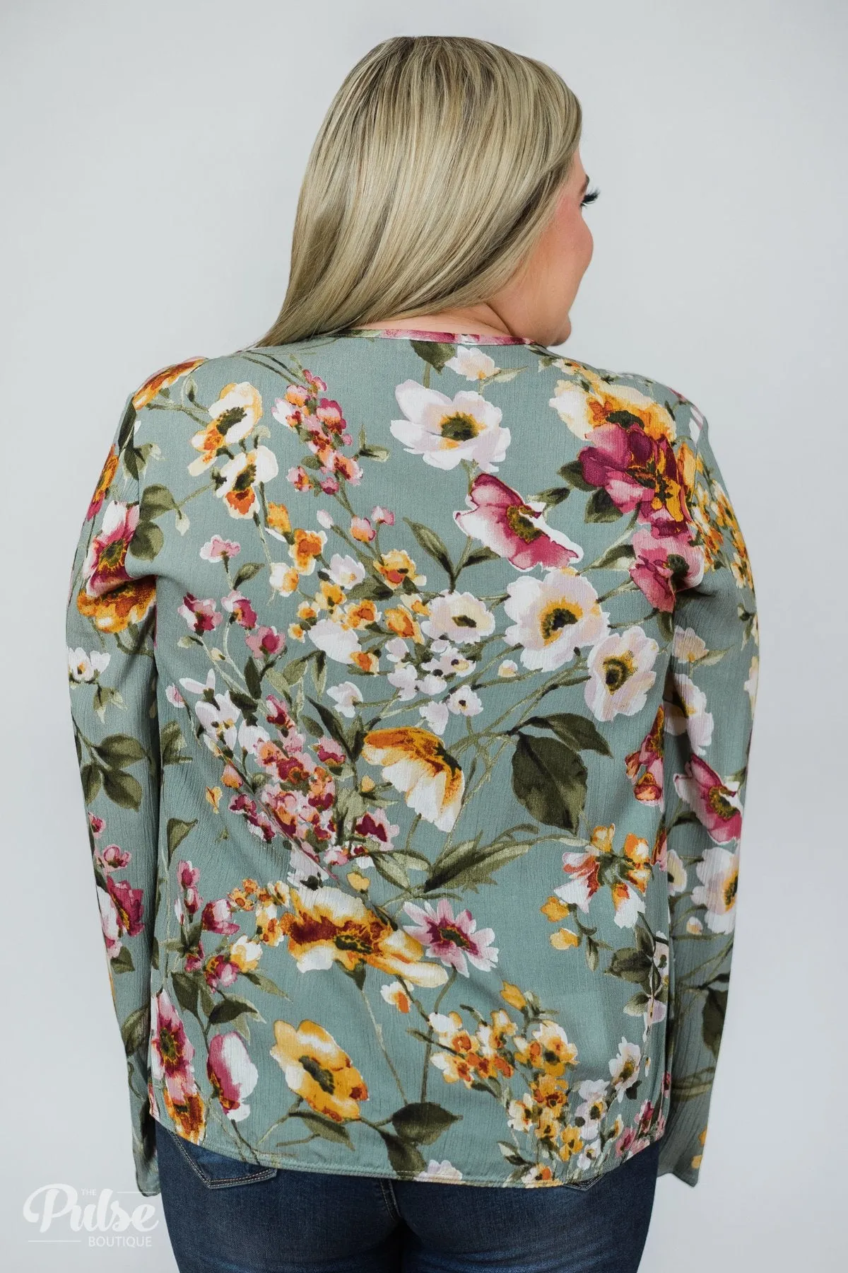 That's A Wrap Floral Top- Seafoam Green