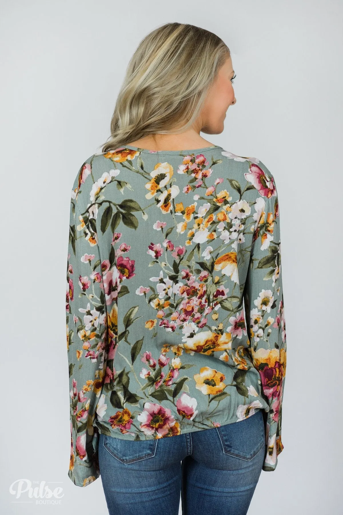 That's A Wrap Floral Top- Seafoam Green