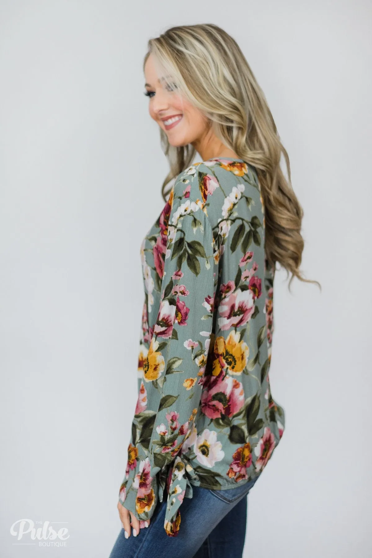That's A Wrap Floral Top- Seafoam Green
