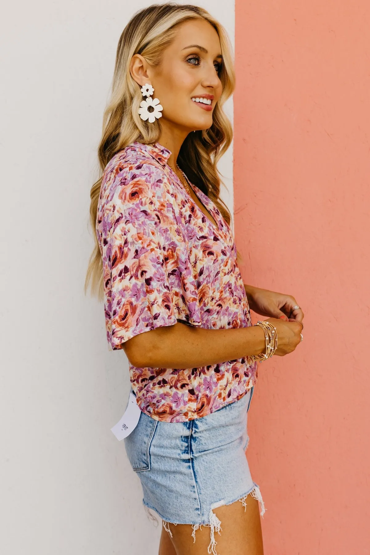 The Addisyn Floral Surplice Side Tie Blouse