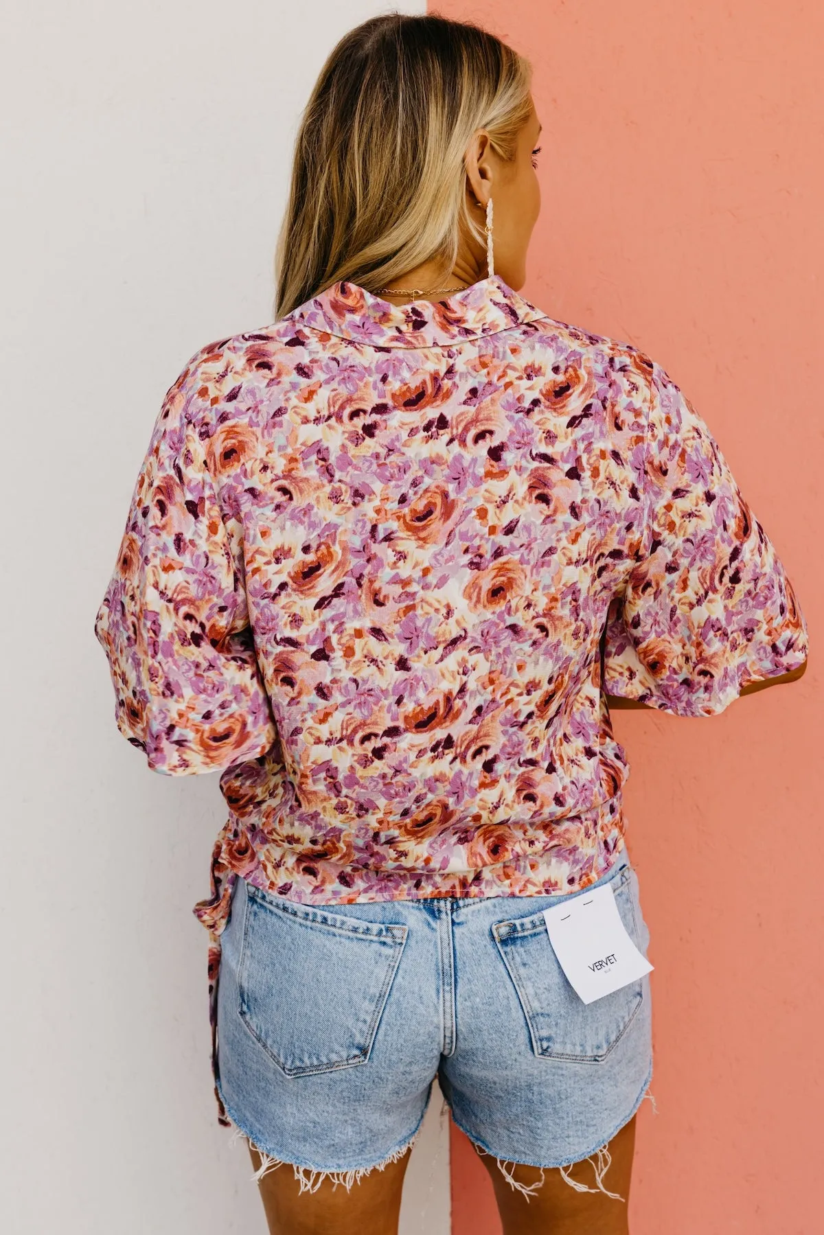 The Addisyn Floral Surplice Side Tie Blouse