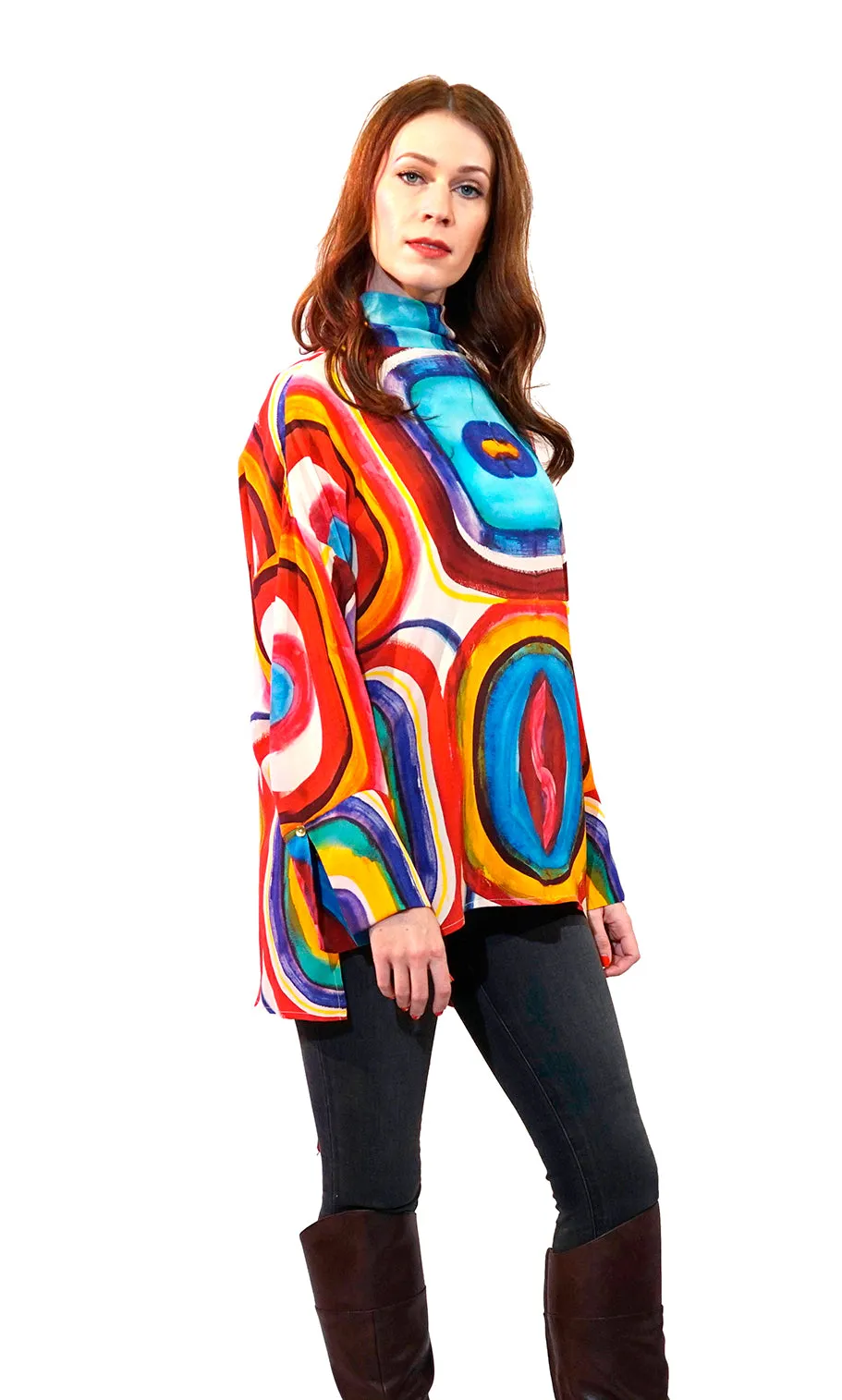 THE ANITA ABSTRACT SILK BLOUSE WITH NECK TIE