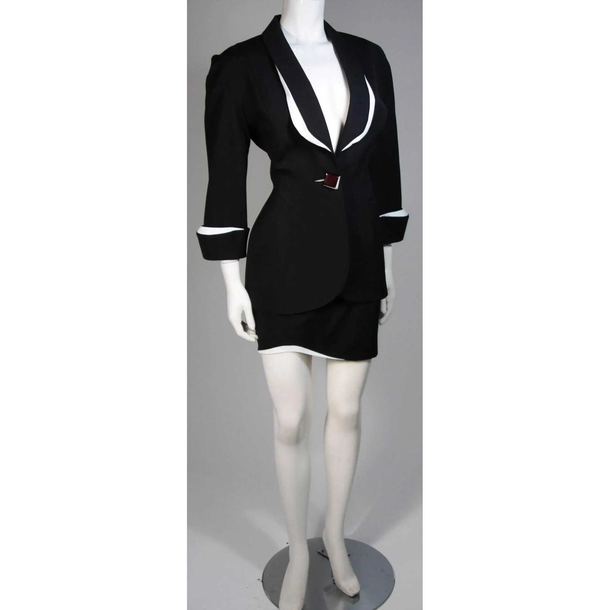 THIERRY MUGLER Black & White Skirt Suit Set | Size 42