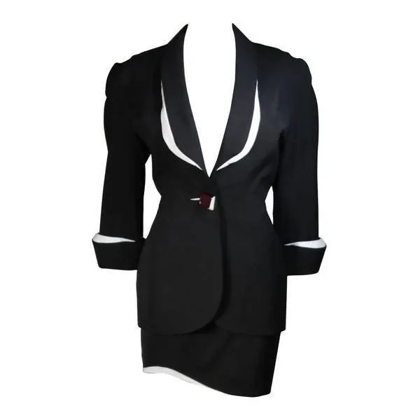 THIERRY MUGLER Black & White Skirt Suit Set | Size 42