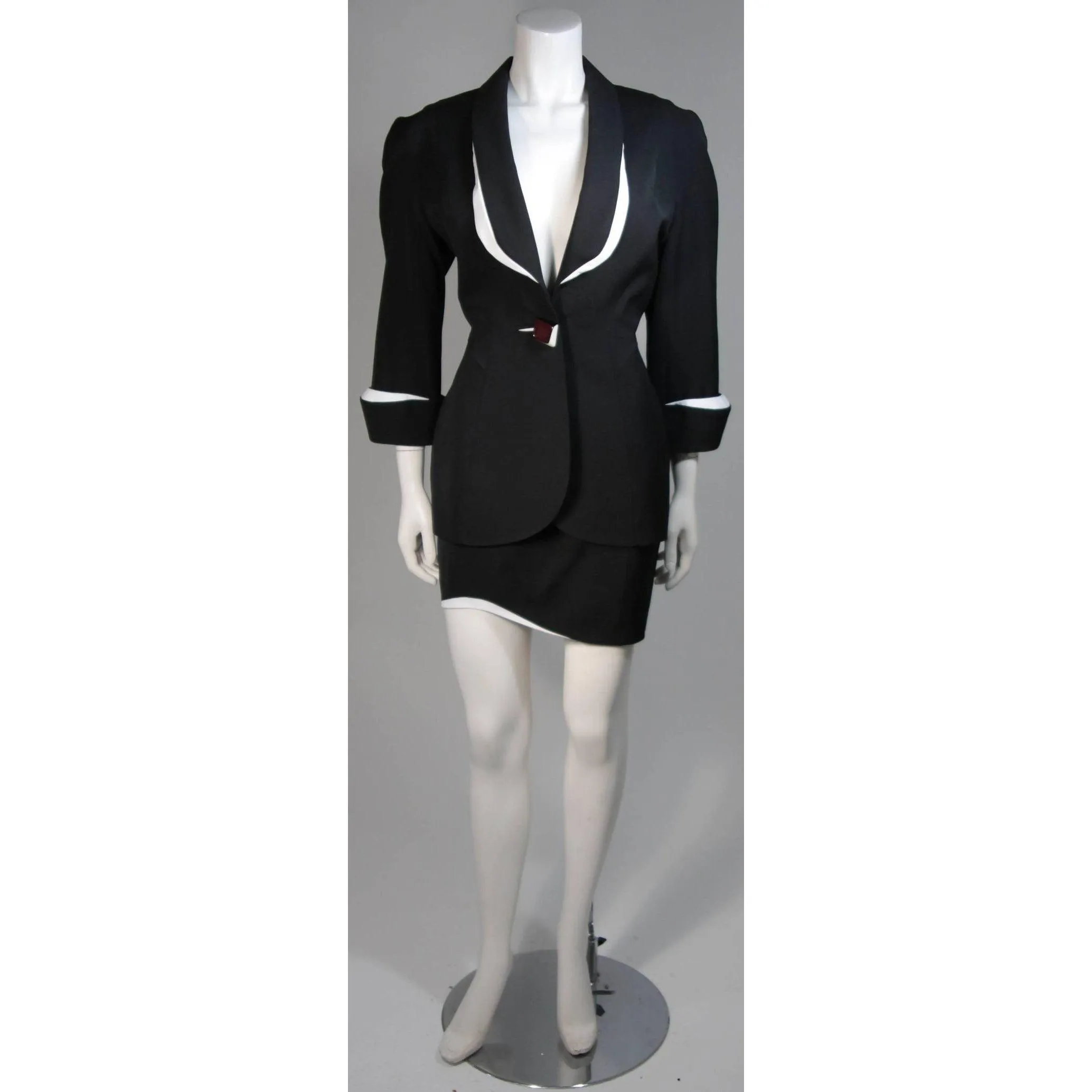 THIERRY MUGLER Black & White Skirt Suit Set | Size 42