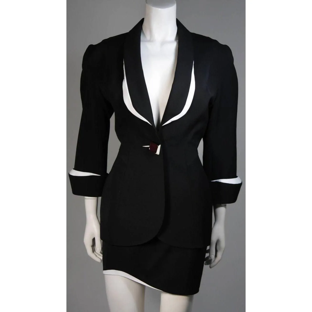 THIERRY MUGLER Black & White Skirt Suit Set | Size 42