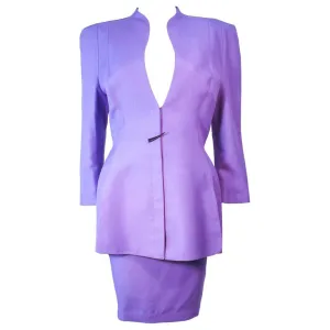 THIERRY MUGLER Lavender 2 pc Abstract Closure Skirt Suit Size 42